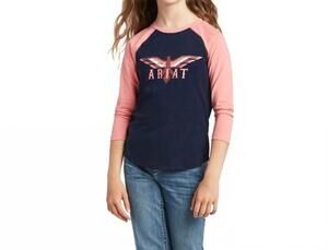 NEW ARIAT girls real firebird tee in navy